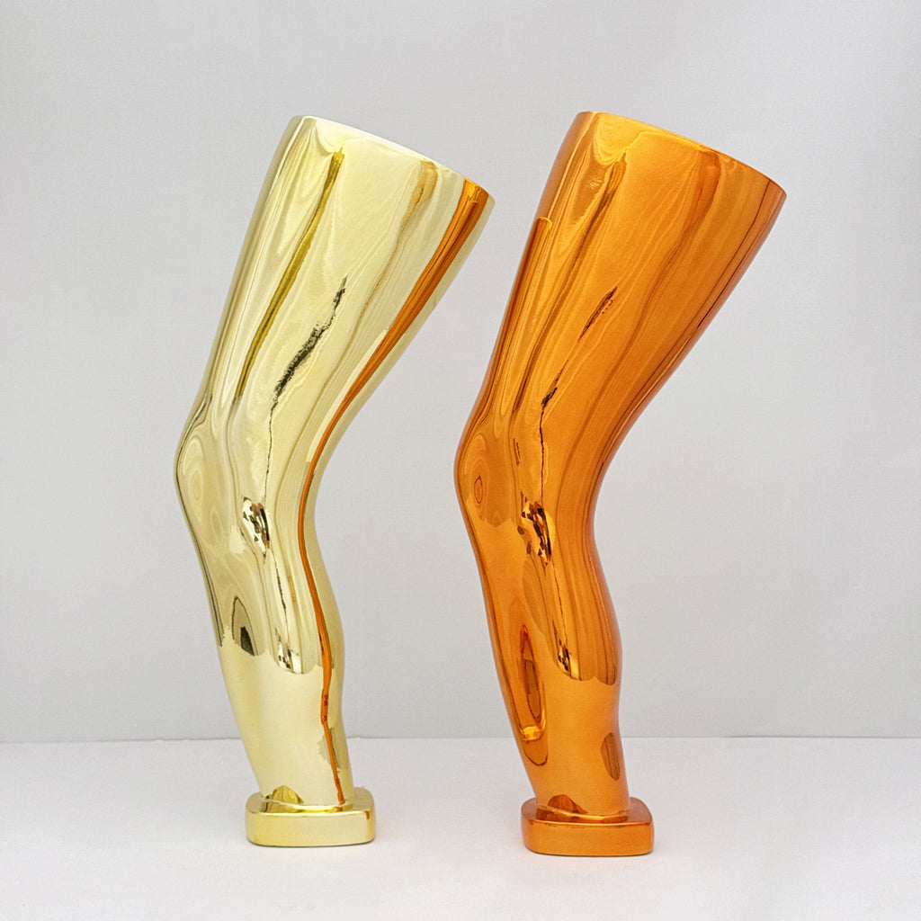 Jelimate Male Left Leg Mannequin Display Stand – Electroplated Fiberglass for Knee Brace, Orthopedic & Sports Store Use