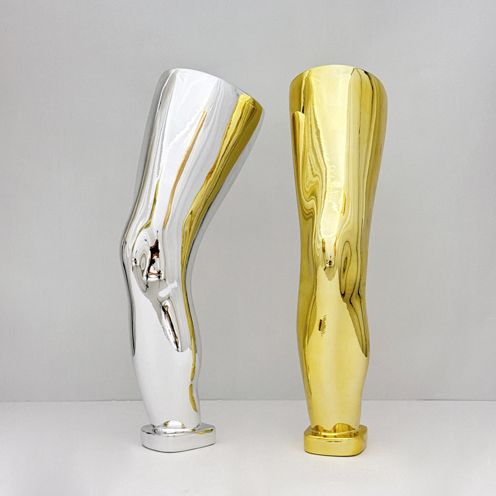 Jelimate Male Left Leg Mannequin Display Stand – Electroplated Fiberglass for Knee Brace, Orthopedic & Sports Store Use