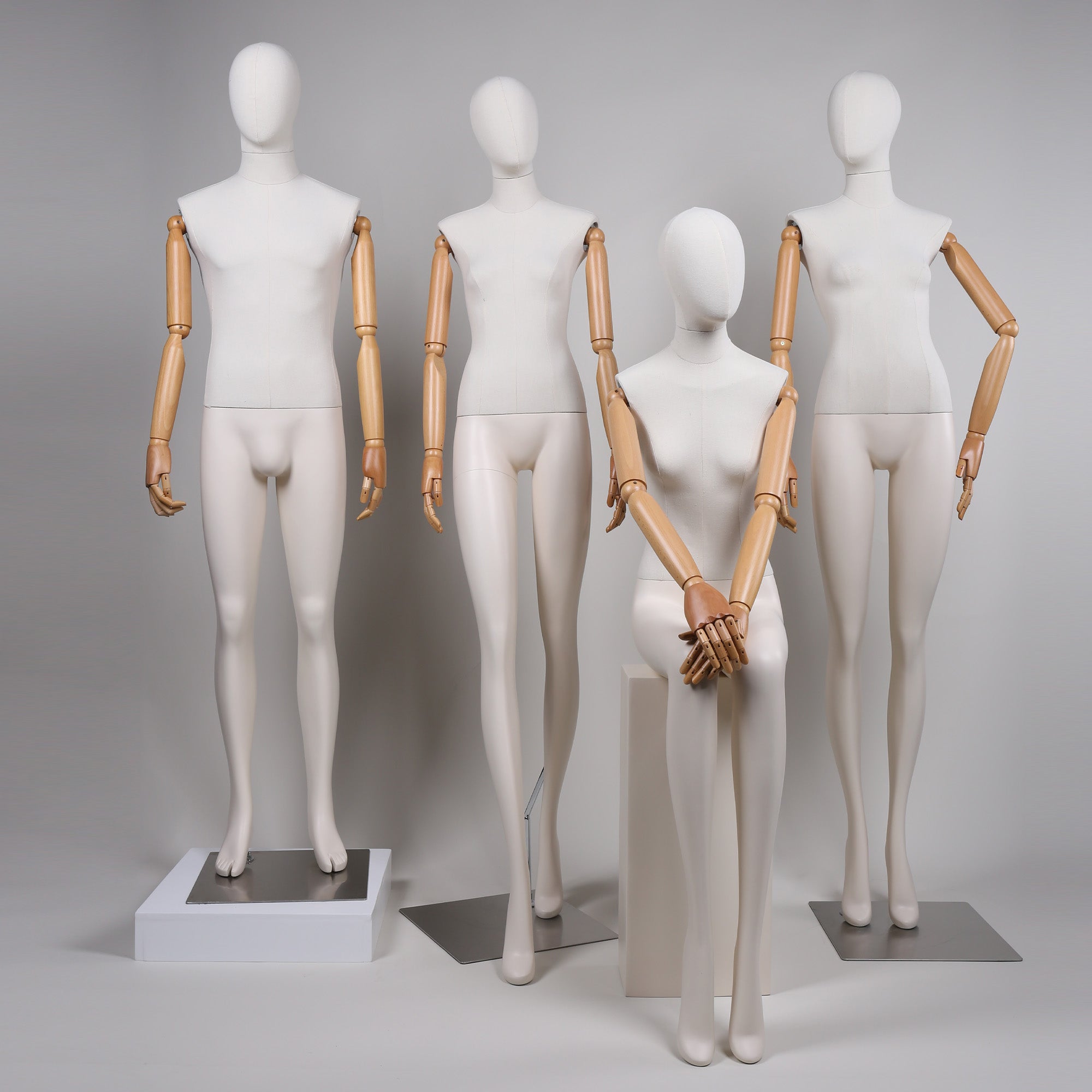 Premium bamboo Linen Full Body Mannequins - White Fiberglass with Wooden Arms | 20% Off