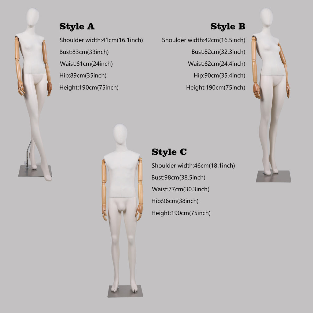 Premium bamboo Linen Full Body Mannequins - White Fiberglass with Wooden Arms | 20% Off