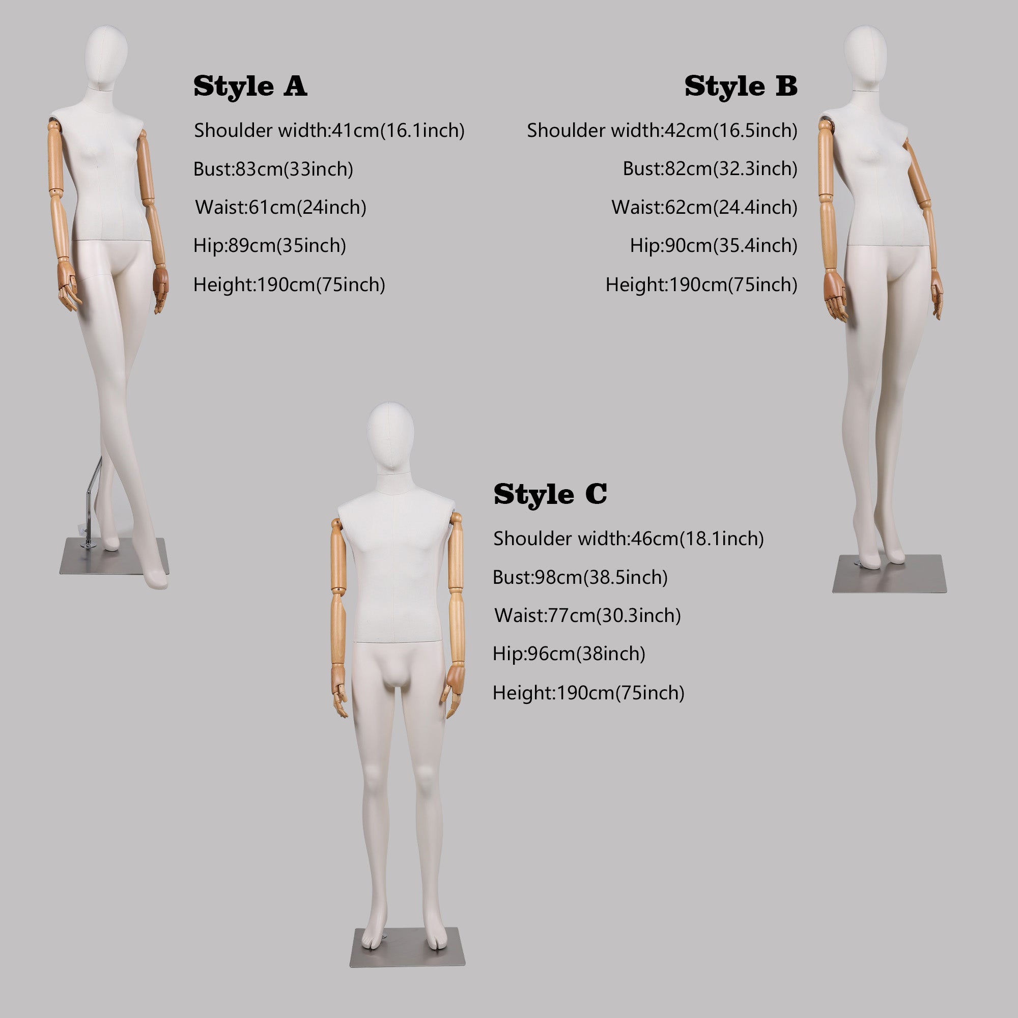 Premium bamboo Linen Full Body Mannequins - White Fiberglass with Wooden Arms | 20% Off