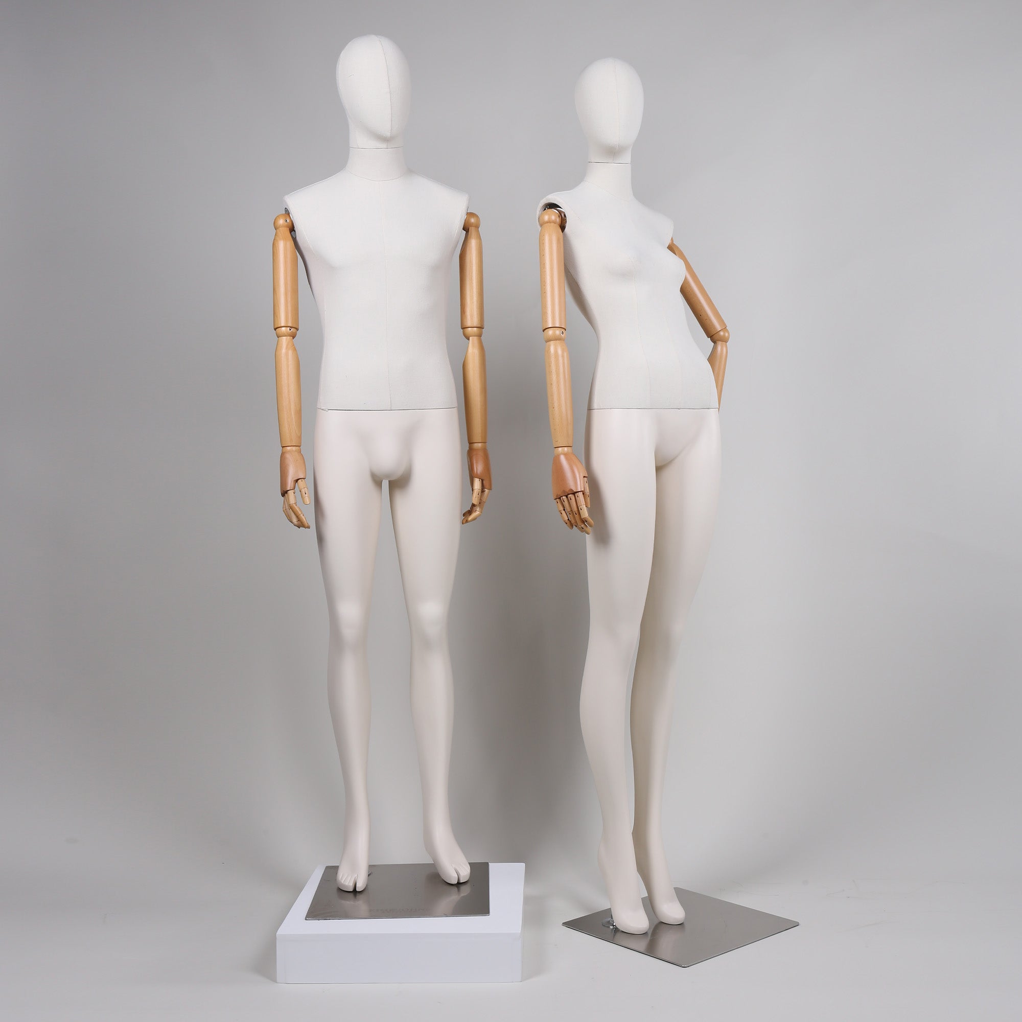 Premium bamboo Linen Full Body Mannequins - White Fiberglass with Wooden Arms | 20% Off