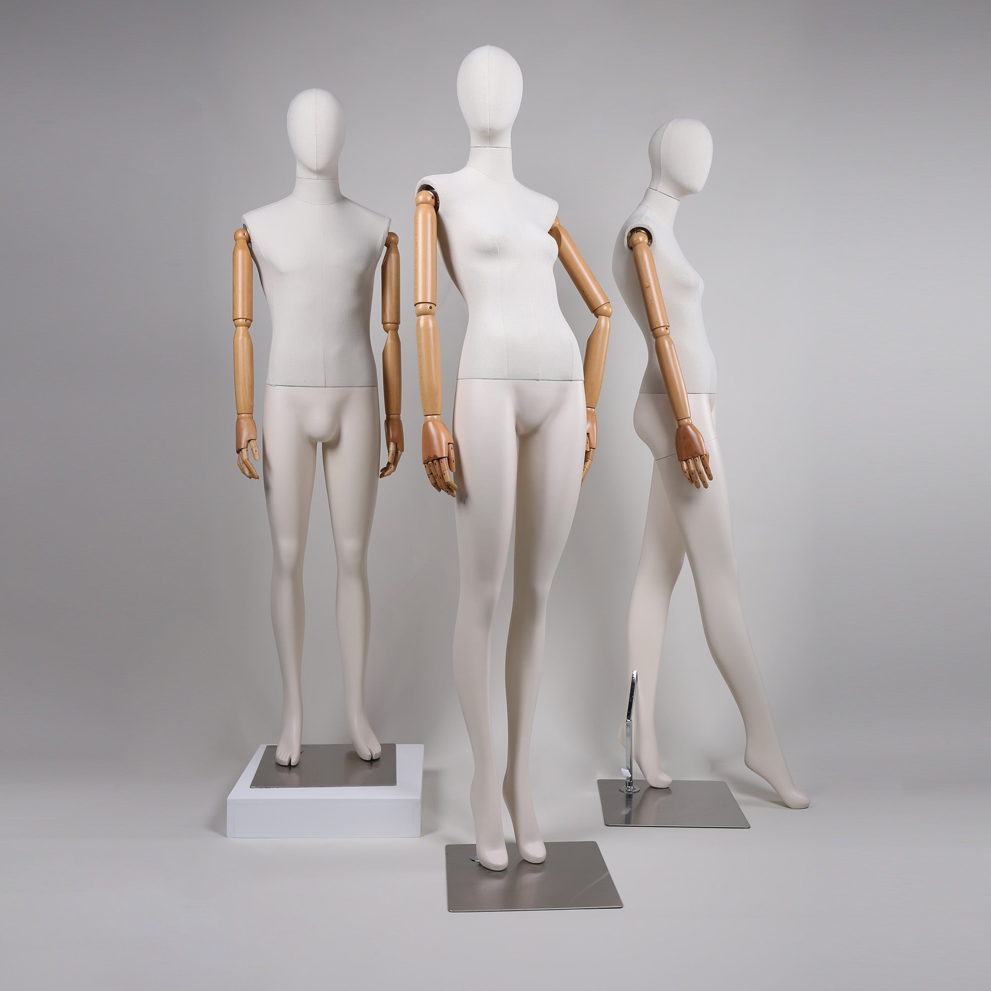 Premium bamboo Linen Full Body Mannequins - White Fiberglass with Wooden Arms | 20% Off
