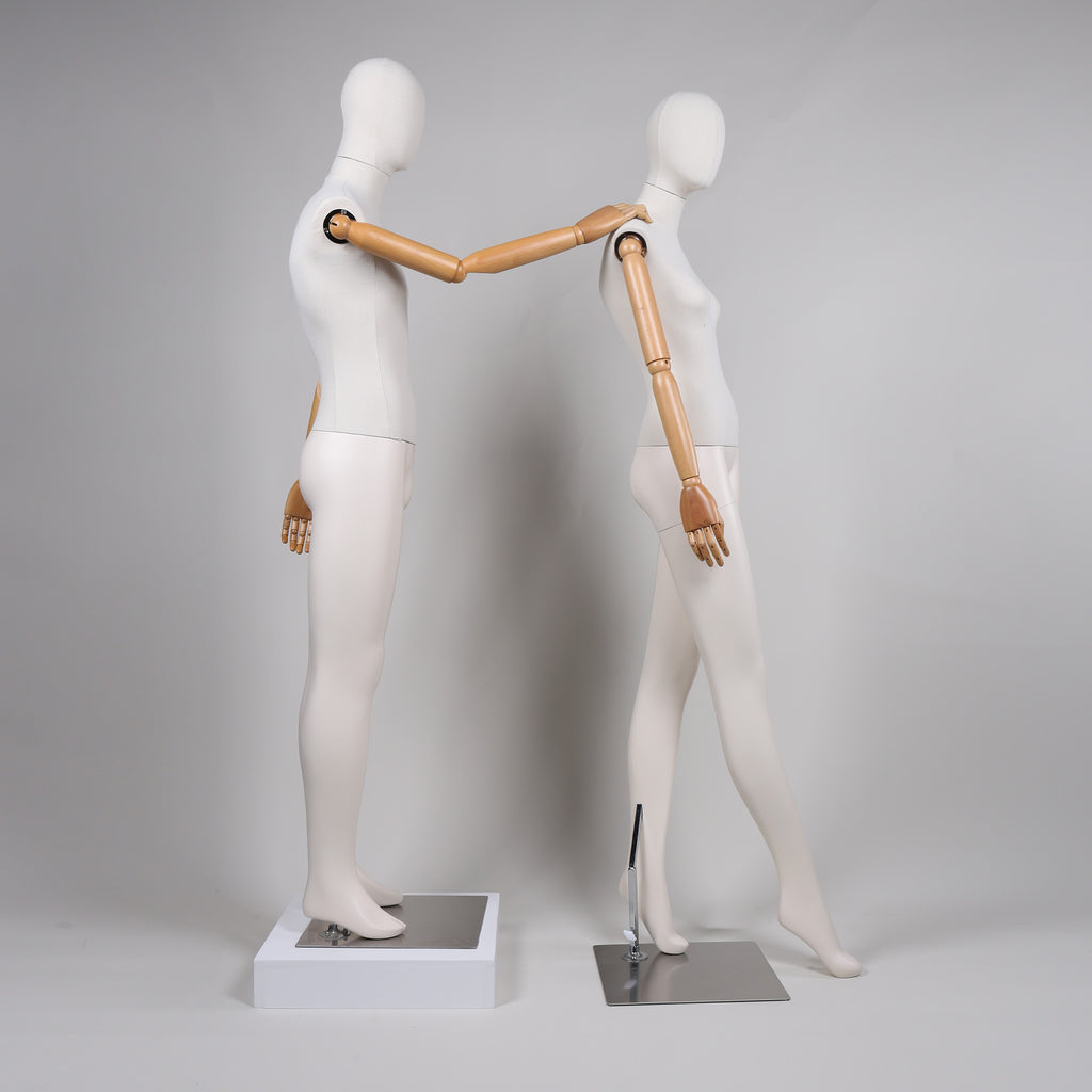 Premium bamboo Linen Full Body Mannequins - White Fiberglass with Wooden Arms | 20% Off
