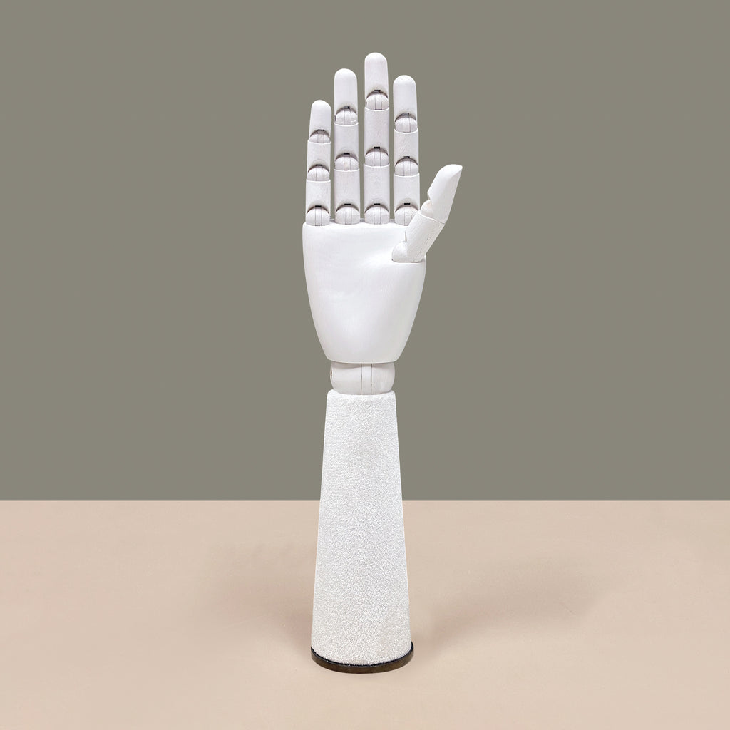 Jelimate Right Hand Wooden Mannequin – White Painted Display Hand with Velvet Wrist for Jewelry, Ring & Boutique Display