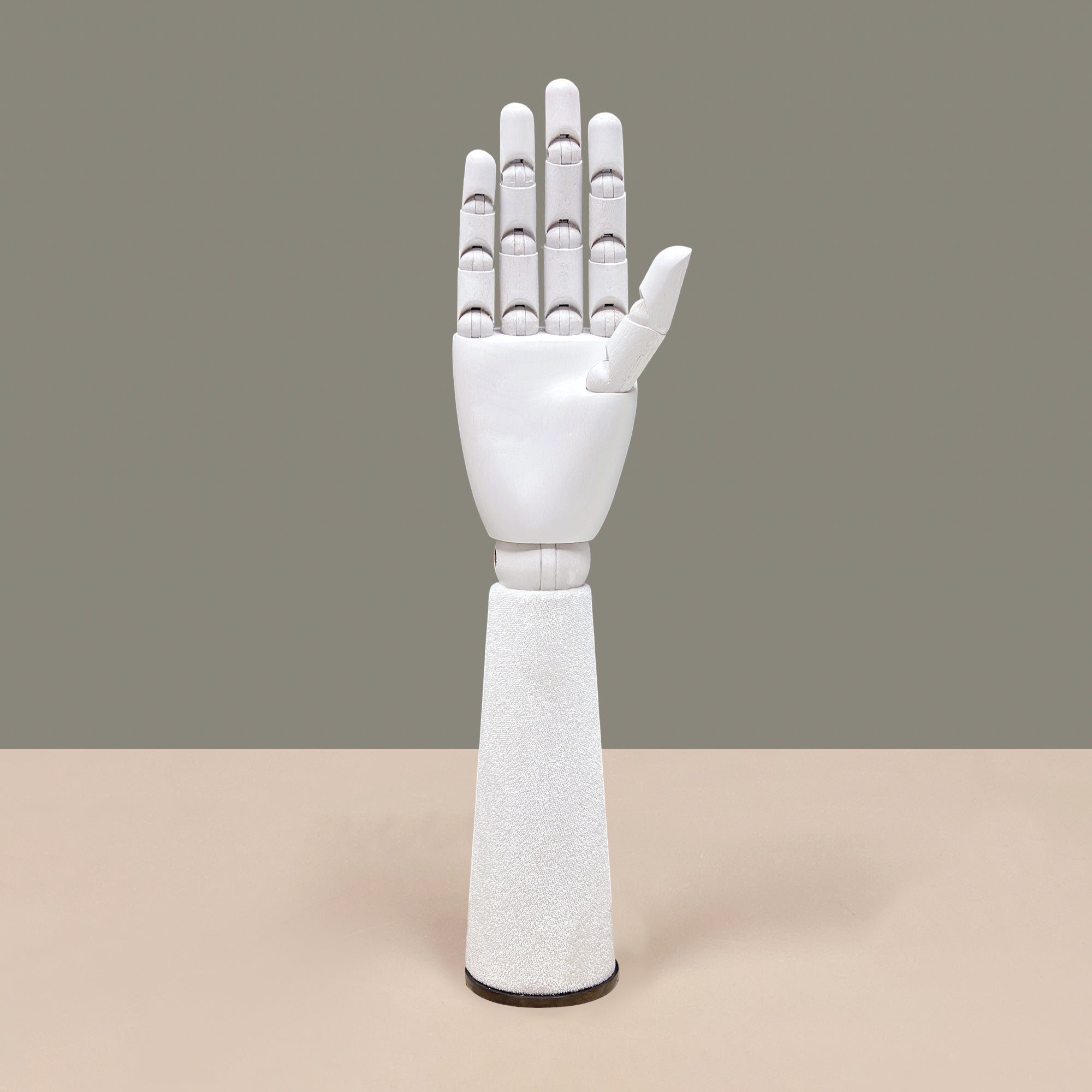 Jelimate Right Hand Wooden Mannequin – White Painted Display Hand with Velvet Wrist for Jewelry, Ring & Boutique Display