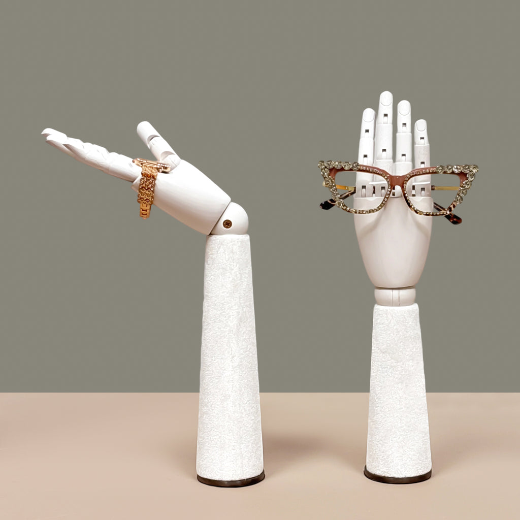 Jelimate Right Hand Wooden Mannequin – White Painted Display Hand with Velvet Wrist for Jewelry, Ring & Boutique Display