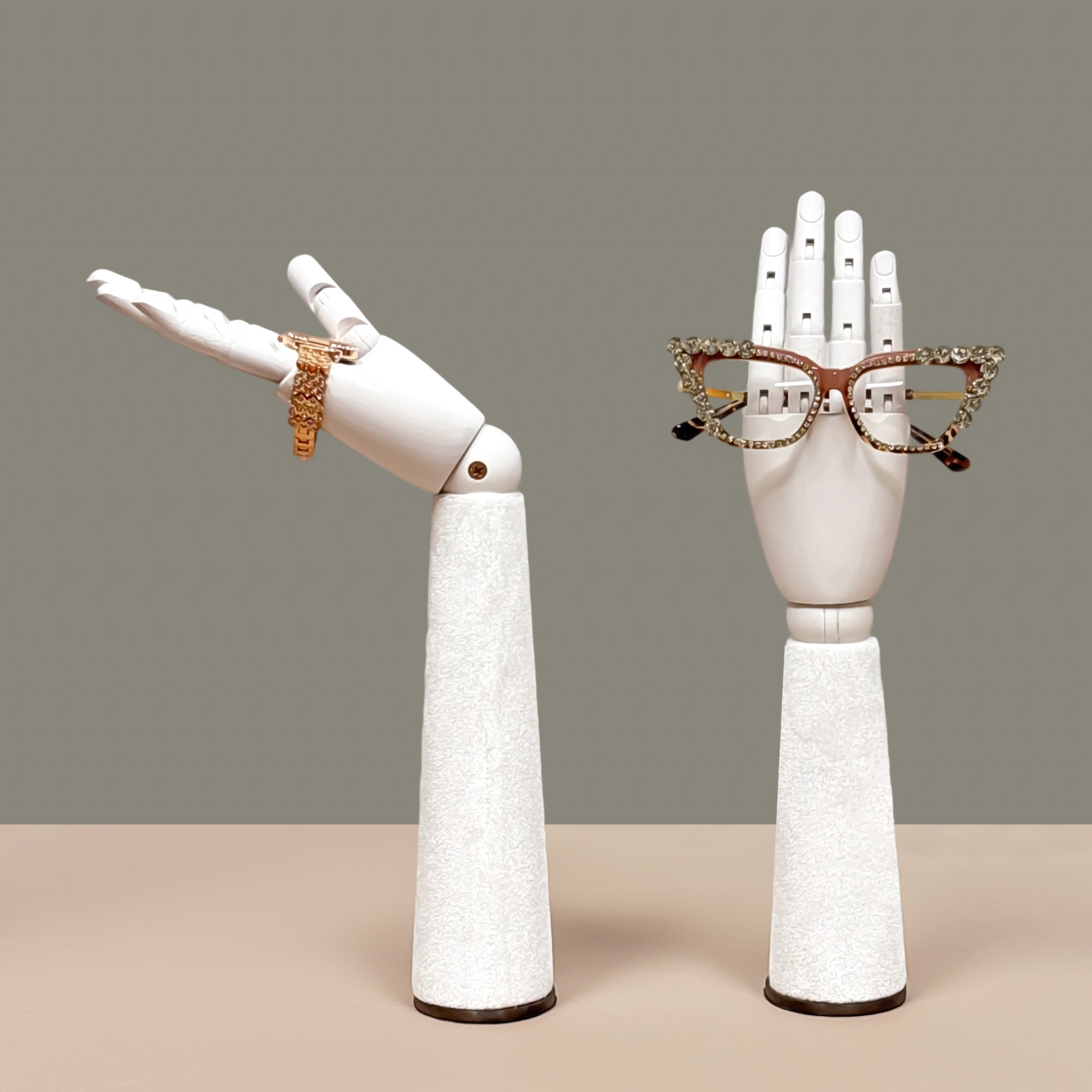 Jelimate Right Hand Wooden Mannequin – White Painted Display Hand with Velvet Wrist for Jewelry, Ring & Boutique Display