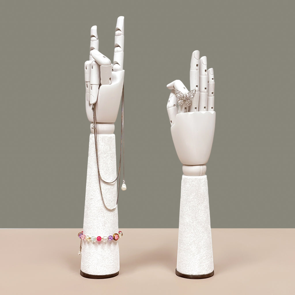 Jelimate Right Hand Wooden Mannequin – White Painted Display Hand with Velvet Wrist for Jewelry, Ring & Boutique Display