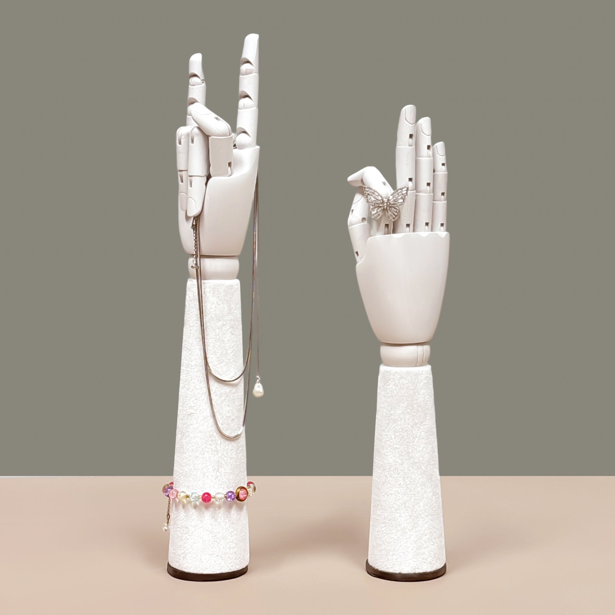 Jelimate Right Hand Wooden Mannequin – White Painted Display Hand with Velvet Wrist for Jewelry, Ring & Boutique Display