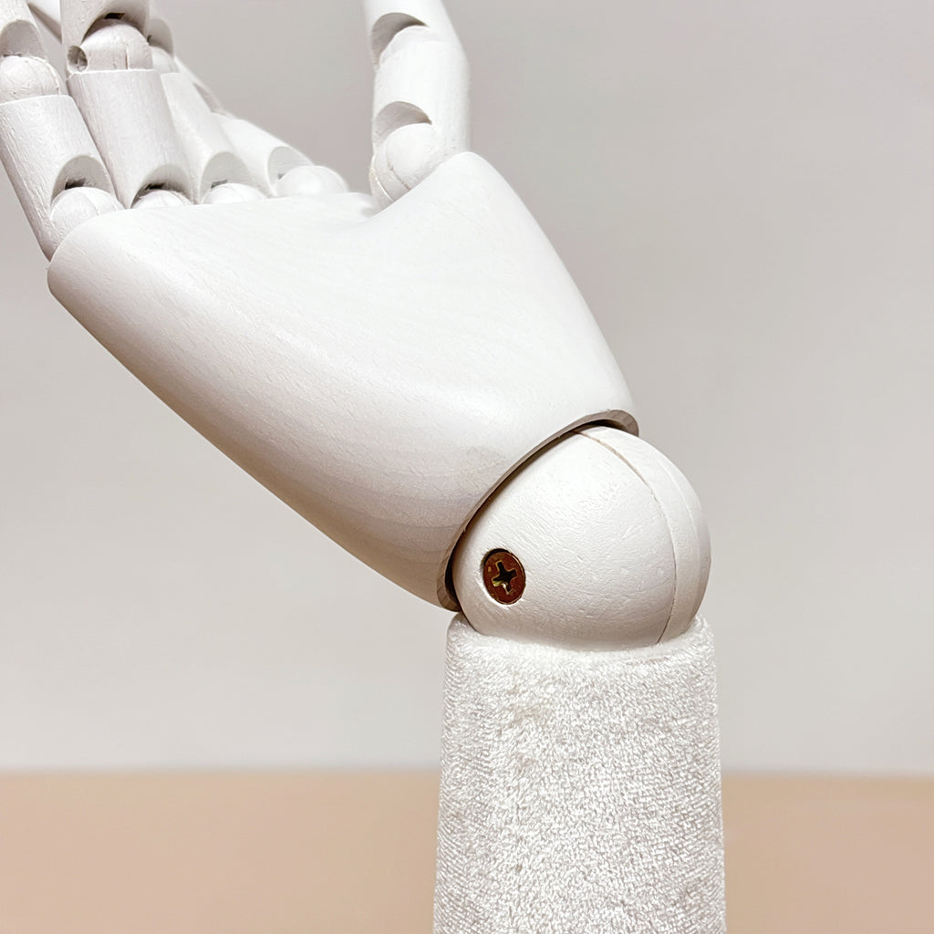 Jelimate Right Hand Wooden Mannequin – White Painted Display Hand with Velvet Wrist for Jewelry, Ring & Boutique Display