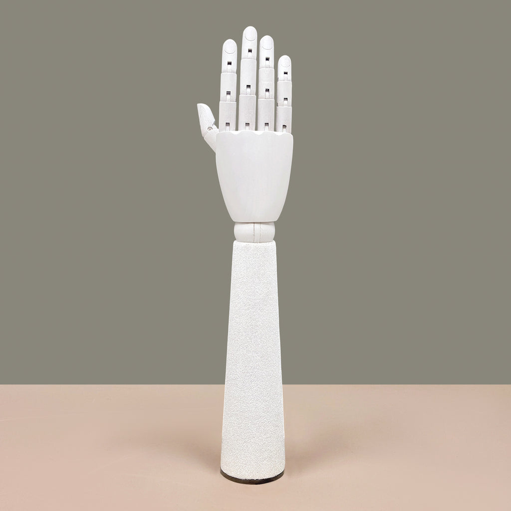 Jelimate Right Hand Wooden Mannequin – White Painted Display Hand with Velvet Wrist for Jewelry, Ring & Boutique Display