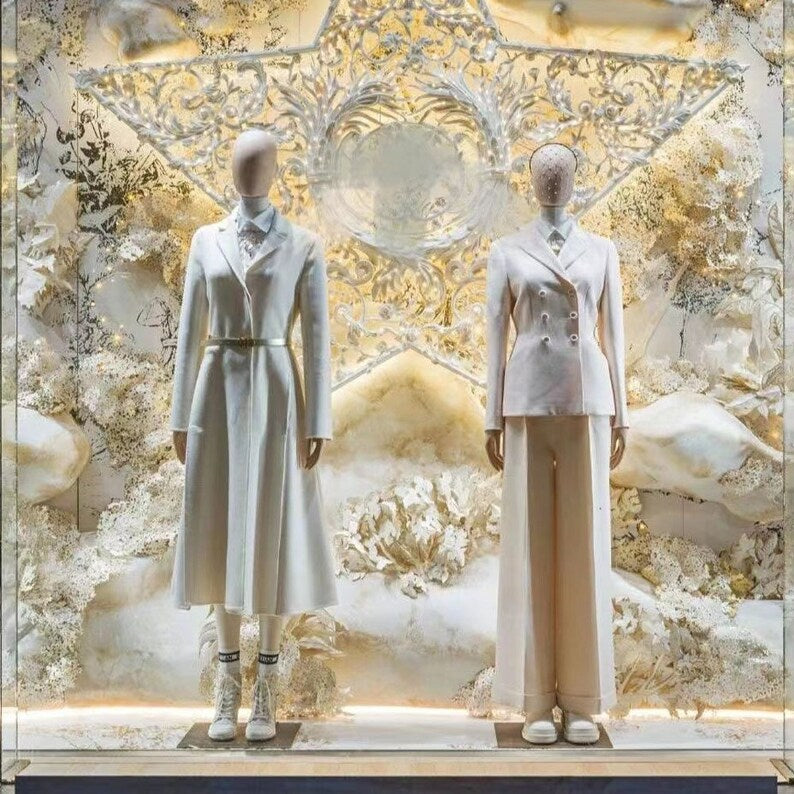 White Fiberglass Full & Half Body mannequin with Wooden Arms and hand - JELIMATE Premium Mannequin Set