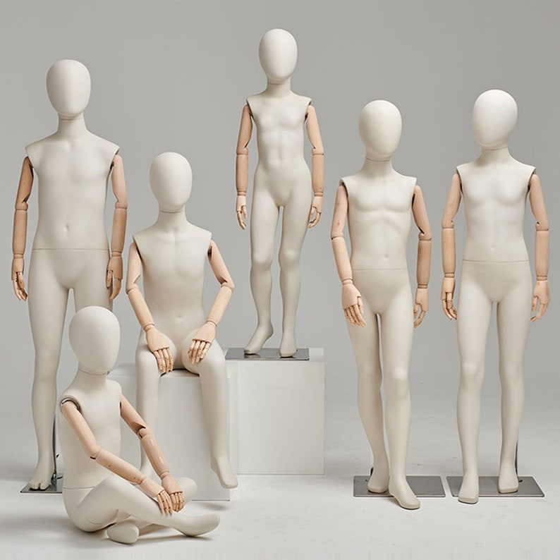 Jelimate Kid Full Body Mannequin with Wooden Arms | Standing & Sitting Child Dress Form | Clothing Store Display