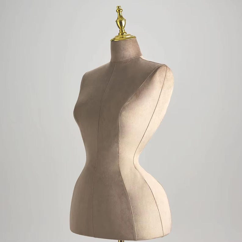 Jelimate Female Half Body Mannequin – Suede Velvet Dress Form with Gold Base, Curvy Big Hip Slim Waist Torso for Gowns, Dresses, Accessories Display