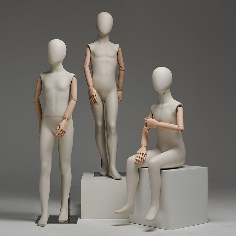 Jelimate Kid Full Body Mannequin with Wooden Arms | Standing & Sitting Child Dress Form | Clothing Store Display