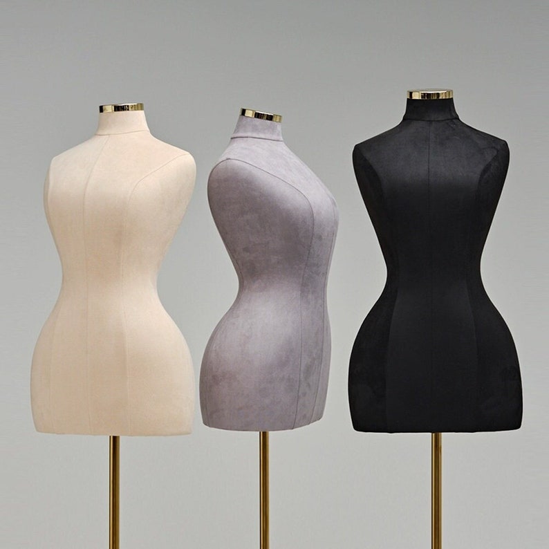 Jelimate Female Half Body Mannequin – Suede Velvet Dress Form with Gold Base, Curvy Big Hip Slim Waist Torso for Gowns, Dresses, Accessories Display