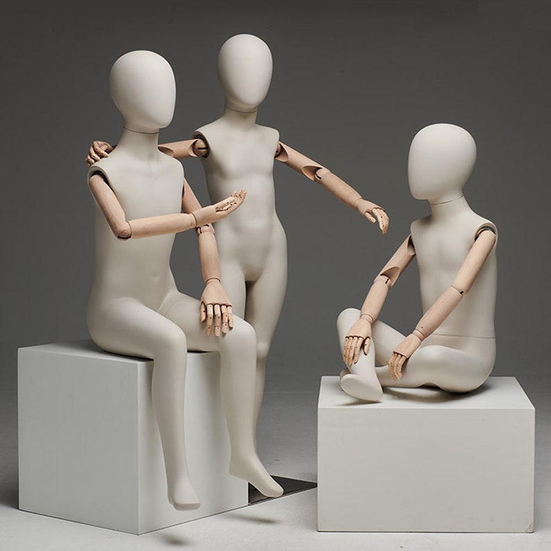 Jelimate Kid Full Body Mannequin with Wooden Arms | Standing & Sitting Child Dress Form | Clothing Store Display