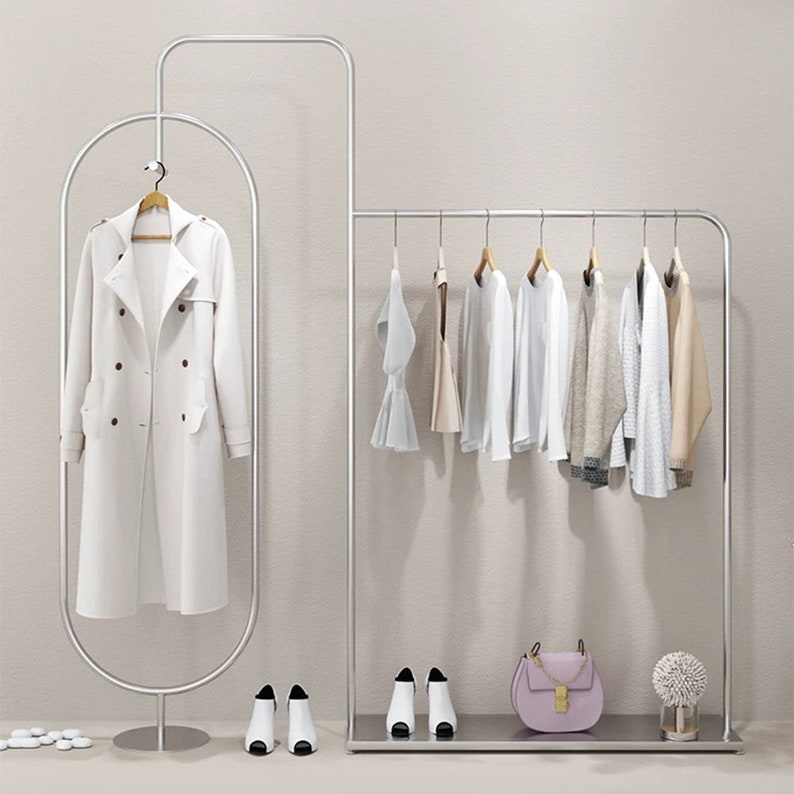 Jelimate Stainless Steel Silver Gold Clothing Rack And Shoe Rack,Clothing Store Men Kid Women Clothes Display Rack,Clothing Display Stand Coat Rack Clothing Shelf,Metal Garment Rack Clothing Storage Rack 190cm& 240cm,Welcome Customize Size
