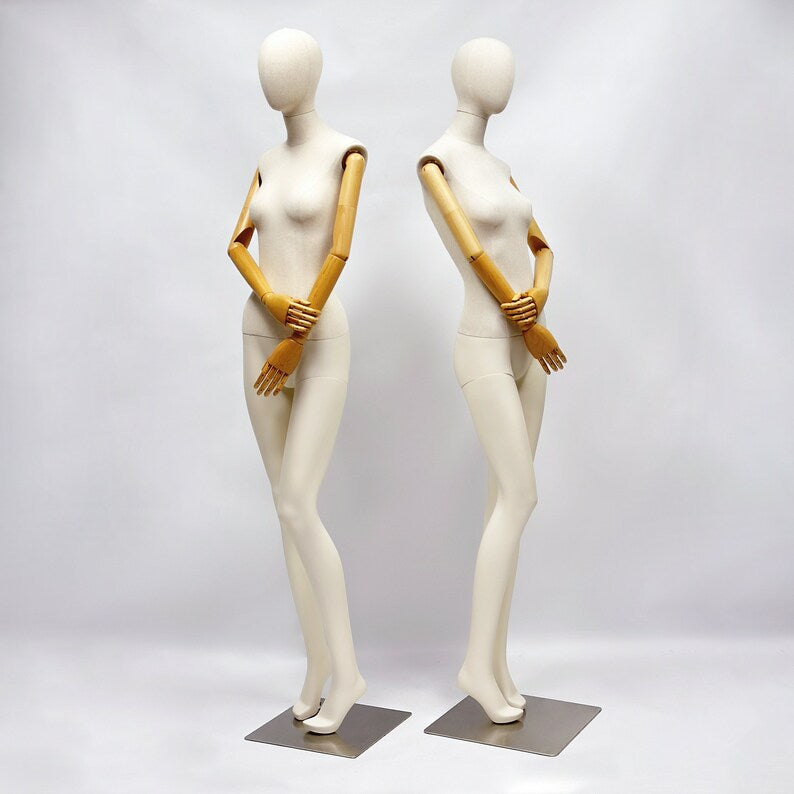 Jelimate Realistic Female Full Body Mannequin Dress Form,Upper Body Wraping Linen Fabric Bottom Painting Leg,White Beige Mannequin Female Full Body Model,Female Full Body Display Mannequin