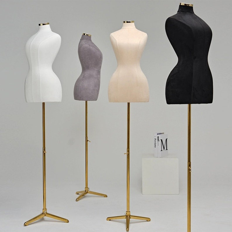 Jelimate Female Half Body Mannequin – Suede Velvet Dress Form with Gold Base, Curvy Big Hip Slim Waist Torso for Gowns, Dresses, Accessories Display
