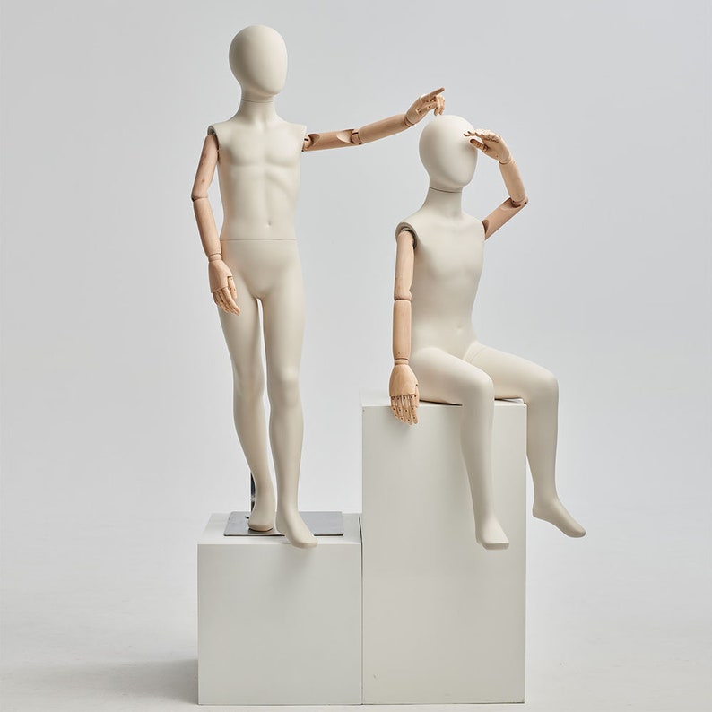 Jelimate Kid Full Body Mannequin with Wooden Arms | Standing & Sitting Child Dress Form | Clothing Store Display