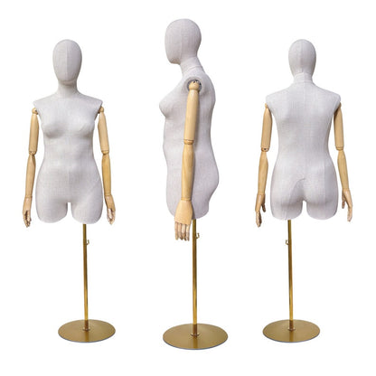 Jelimate Female Plus Size Mannequin,Grey Linen Fabric Mannequin Torso,Half Body Female Mannequin Torso,Window Display Female Plus Size Model,Clothing Store Clothing Display Mannequin,Adult Props with Wooden Arms JM376