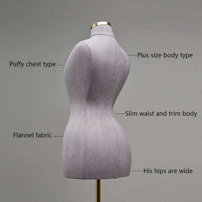 Jelimate Female Half Body Mannequin – Suede Velvet Dress Form with Gold Base, Curvy Big Hip Slim Waist Torso for Gowns, Dresses, Accessories Display