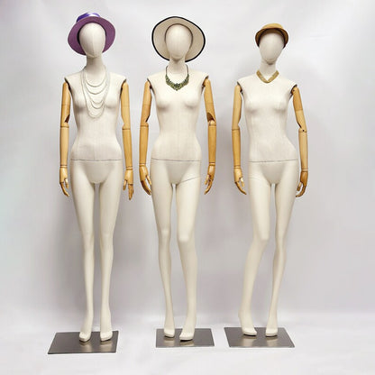 Jelimate Realistic Female Full Body Mannequin Dress Form,Upper Body Wraping Linen Fabric Bottom Painting Leg,White Beige Mannequin Female Full Body Model,Female Full Body Display Mannequin