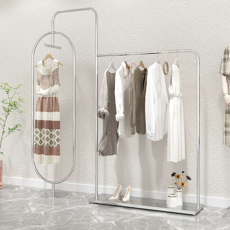Jelimate Stainless Steel Silver Gold Clothing Rack And Shoe Rack,Clothing Store Men Kid Women Clothes Display Rack,Clothing Display Stand Coat Rack Clothing Shelf,Metal Garment Rack Clothing Storage Rack 190cm& 240cm,Welcome Customize Size