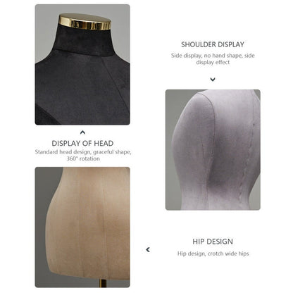 Jelimate Female Half Body Mannequin – Suede Velvet Dress Form with Gold Base, Curvy Big Hip Slim Waist Torso for Gowns, Dresses, Accessories Display