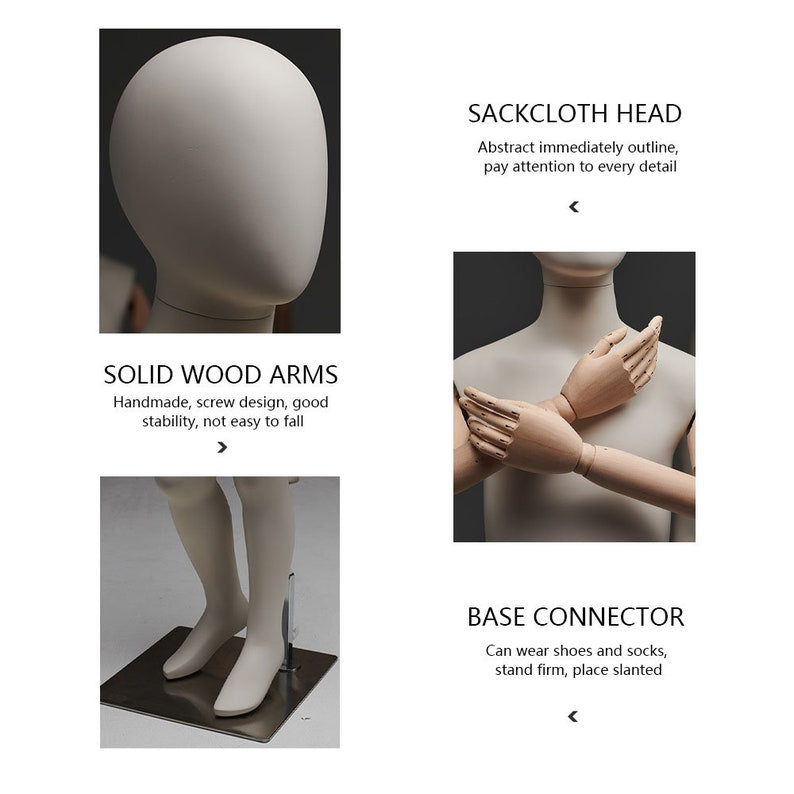 Jelimate Kid Full Body Mannequin with Wooden Arms | Standing & Sitting Child Dress Form | Clothing Store Display