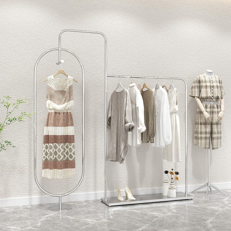 Jelimate Stainless Steel Silver Gold Clothing Rack And Shoe Rack,Clothing Store Men Kid Women Clothes Display Rack,Clothing Display Stand Coat Rack Clothing Shelf,Metal Garment Rack Clothing Storage Rack 190cm& 240cm,Welcome Customize Size