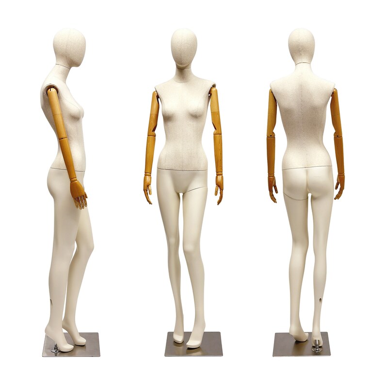 Jelimate Realistic Female Full Body Mannequin Dress Form,Upper Body Wraping Linen Fabric Bottom Painting Leg,White Beige Mannequin Female Full Body Model,Female Full Body Display Mannequin