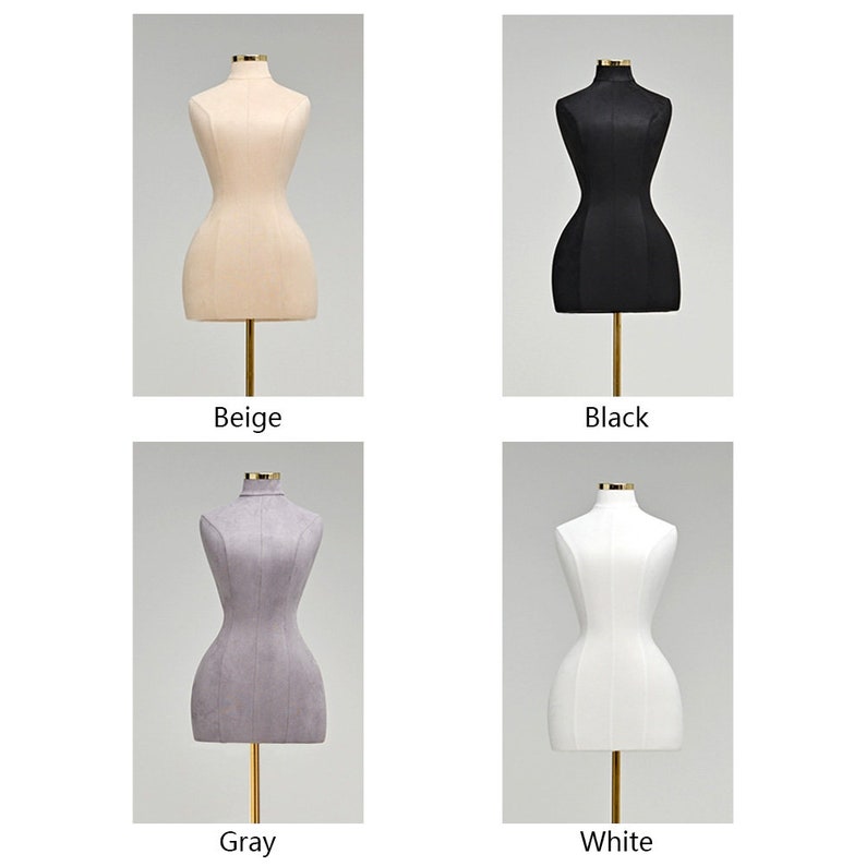 Jelimate Female Half Body Mannequin – Suede Velvet Dress Form with Gold Base, Curvy Big Hip Slim Waist Torso for Gowns, Dresses, Accessories Display