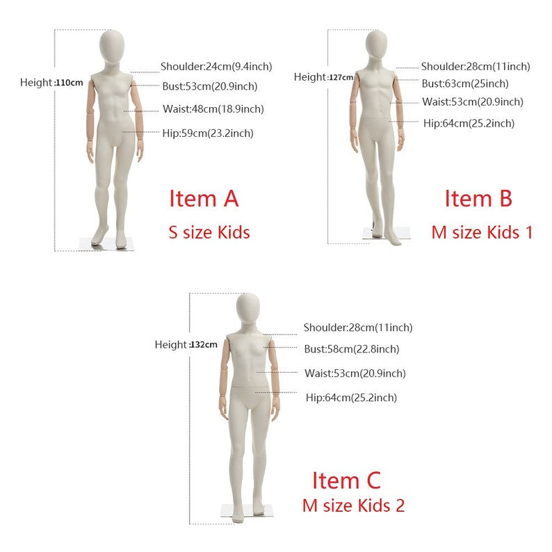 Jelimate Kid Full Body Mannequin with Wooden Arms | Standing & Sitting Child Dress Form | Clothing Store Display