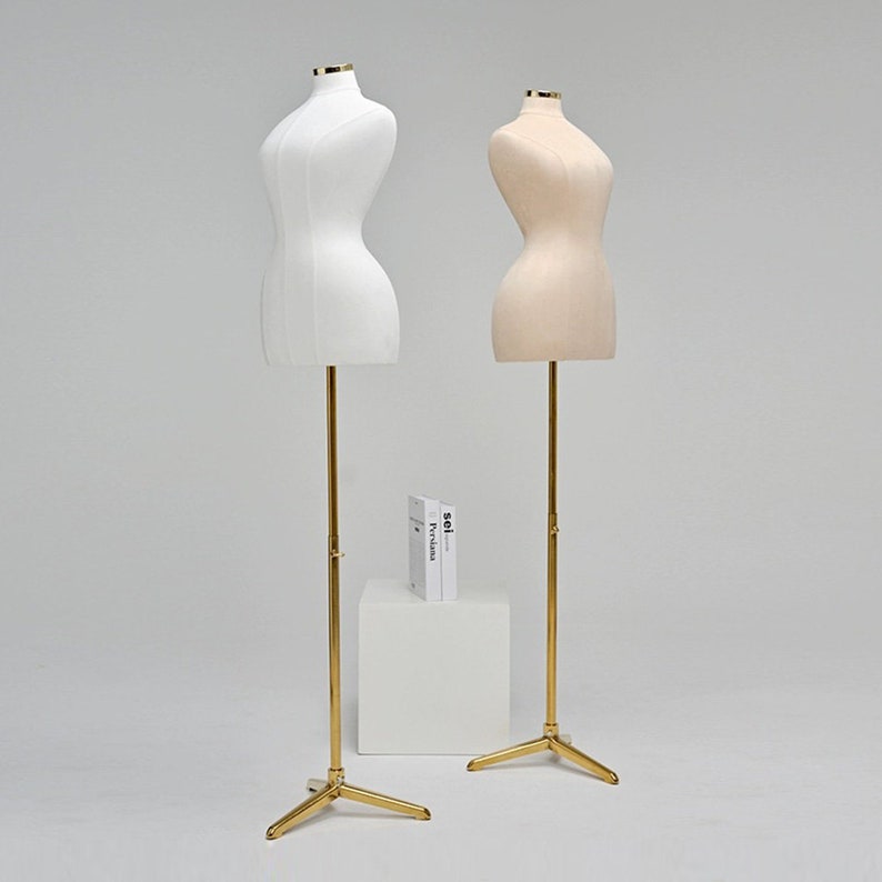 Jelimate Female Half Body Mannequin – Suede Velvet Dress Form with Gold Base, Curvy Big Hip Slim Waist Torso for Gowns, Dresses, Accessories Display