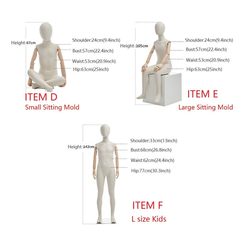 Jelimate Kid Full Body Mannequin with Wooden Arms | Standing & Sitting Child Dress Form | Clothing Store Display