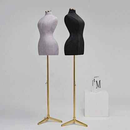 Jelimate Female Half Body Mannequin – Suede Velvet Dress Form with Gold Base, Curvy Big Hip Slim Waist Torso for Gowns, Dresses, Accessories Display