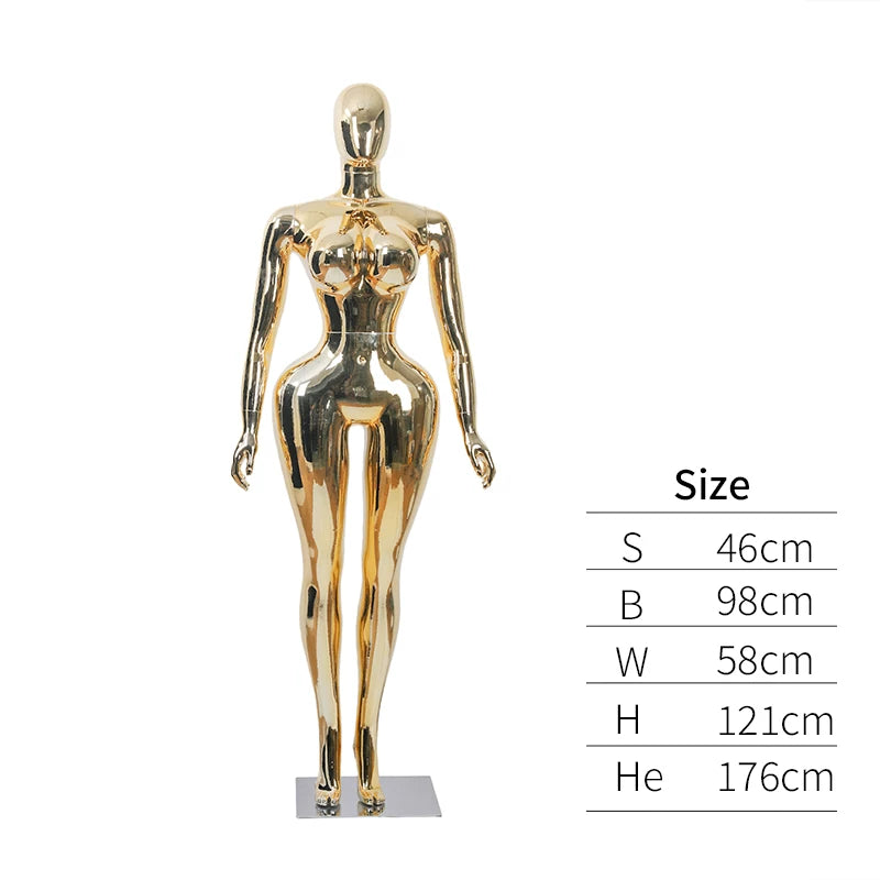 Premium Chrome Plated Female Mannequin - Full Body Display Stand for Boutique