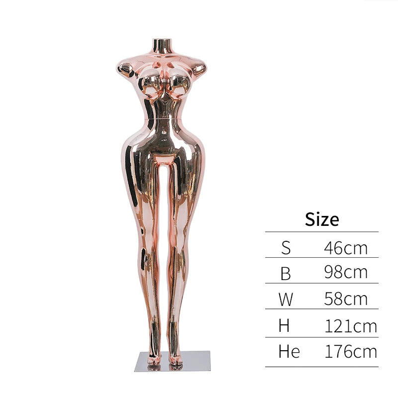 Premium Chrome Plated Female Mannequin - Full Body Display Stand for Boutique