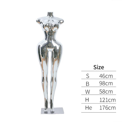 Premium Chrome Plated Female Mannequin - Full Body Display Stand for Boutique