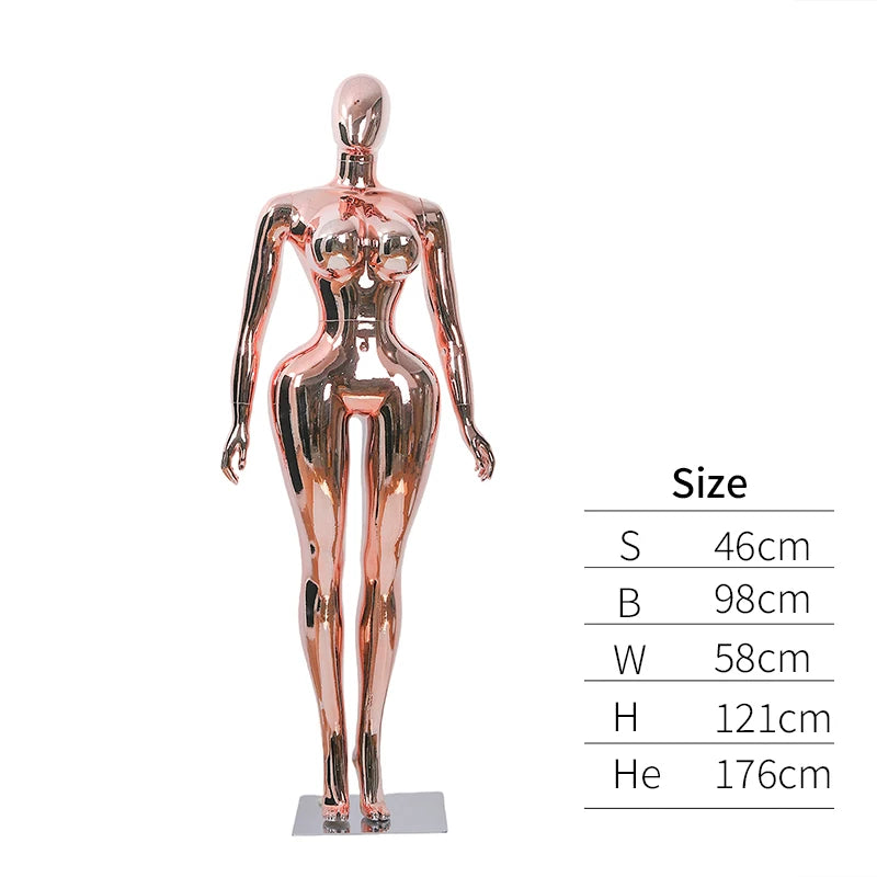 Premium Chrome Plated Female Mannequin - Full Body Display Stand for Boutique