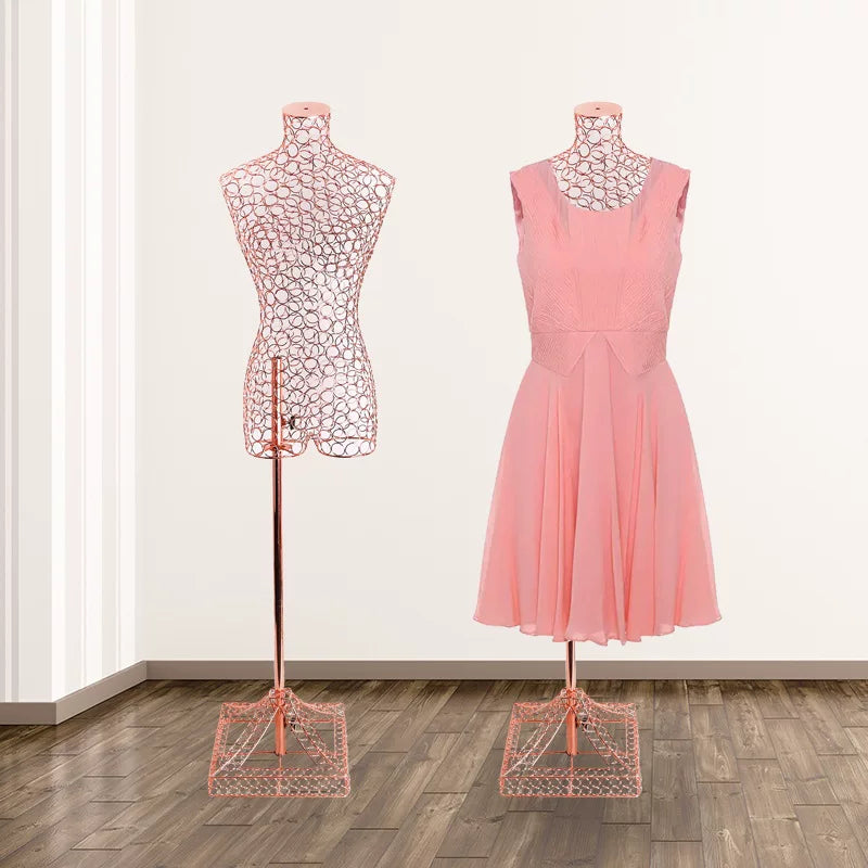 Rose Gold Wire Female Mannequin with Base | Full Body Wire Dress Form for Clothing Store Display