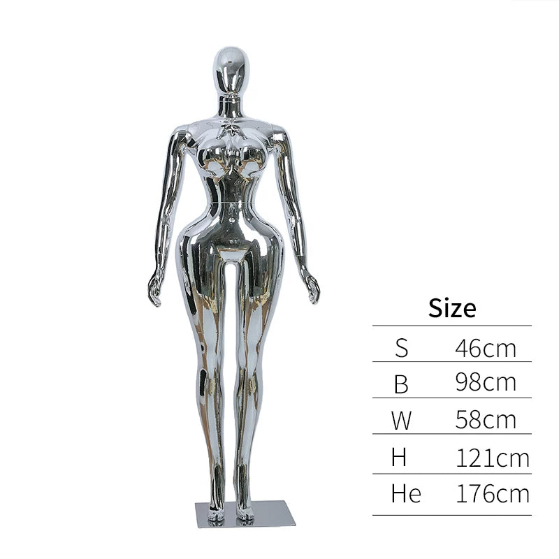 Premium Chrome Plated Female Mannequin - Full Body Display Stand for Boutique