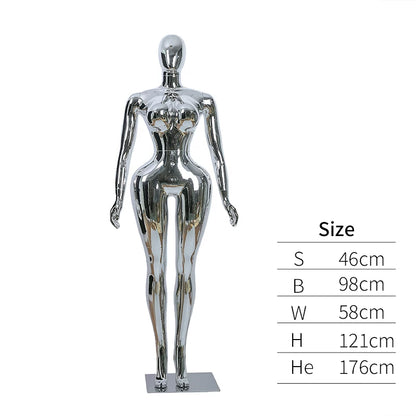 Premium Chrome Plated Female Mannequin - Full Body Display Stand for Boutique