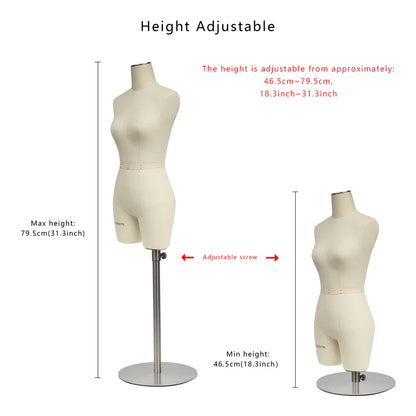 JELIMATE Female Half Scale Dress Form for Designers | Miniature Sewing Mannequin（Size 4）