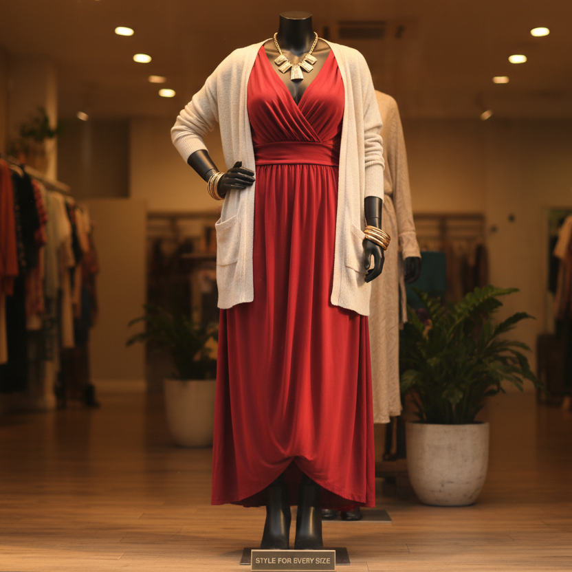 Maniquí femenino de lujo Jelimate con ventana dorada y plateada, con curvas y pechos grandes.