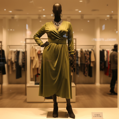 Maniquí femenino de lujo Jelimate con ventana dorada y plateada, con curvas y pechos grandes.