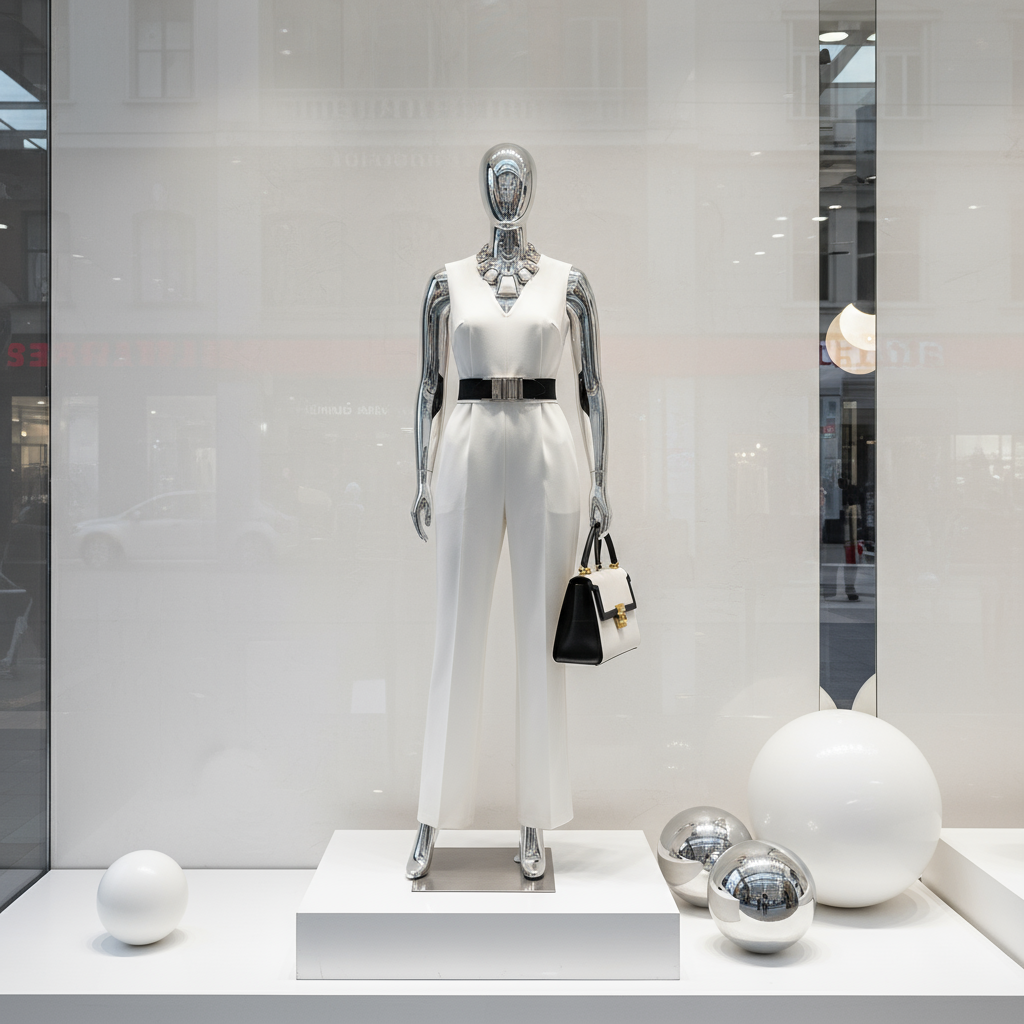 Chrome Silver Mannequin in Boutique Display